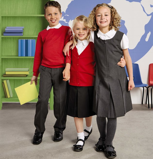 children in new school uniform