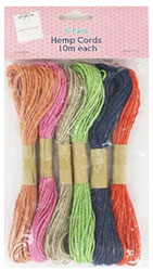 10m Coloured Hemp Cords - 6 Pack