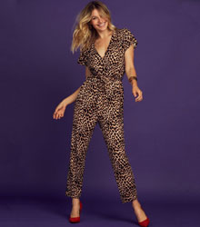 Brown Leopard Print Soft Touch Wrap Front Jumpsuit