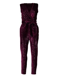 Purple Sequin Velvet Wrap Jumpsuit