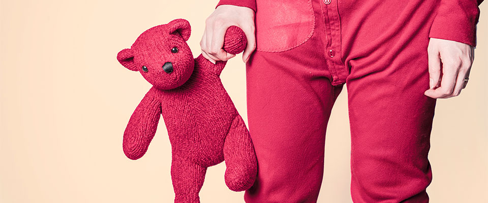 boy with red teddy bear