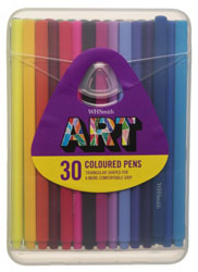 WHSmith Art Triangular Colouring Pens, Multi Ink (Pack of 30)