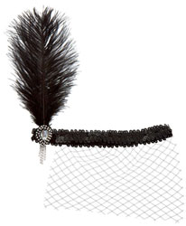 Feather Sequin Netted Flapper Headwrap - Black